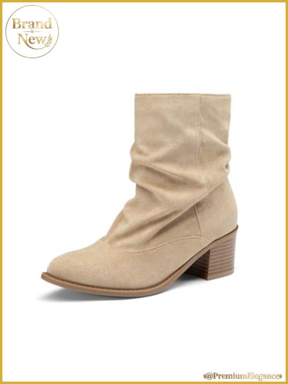 Women's Slouchy Chunky Heel Slip On Ankle Boots Suede